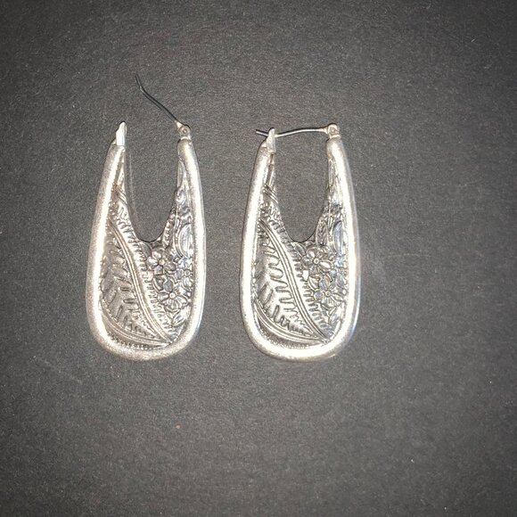 Silver Engraved Earrings - Picture 2 of 2